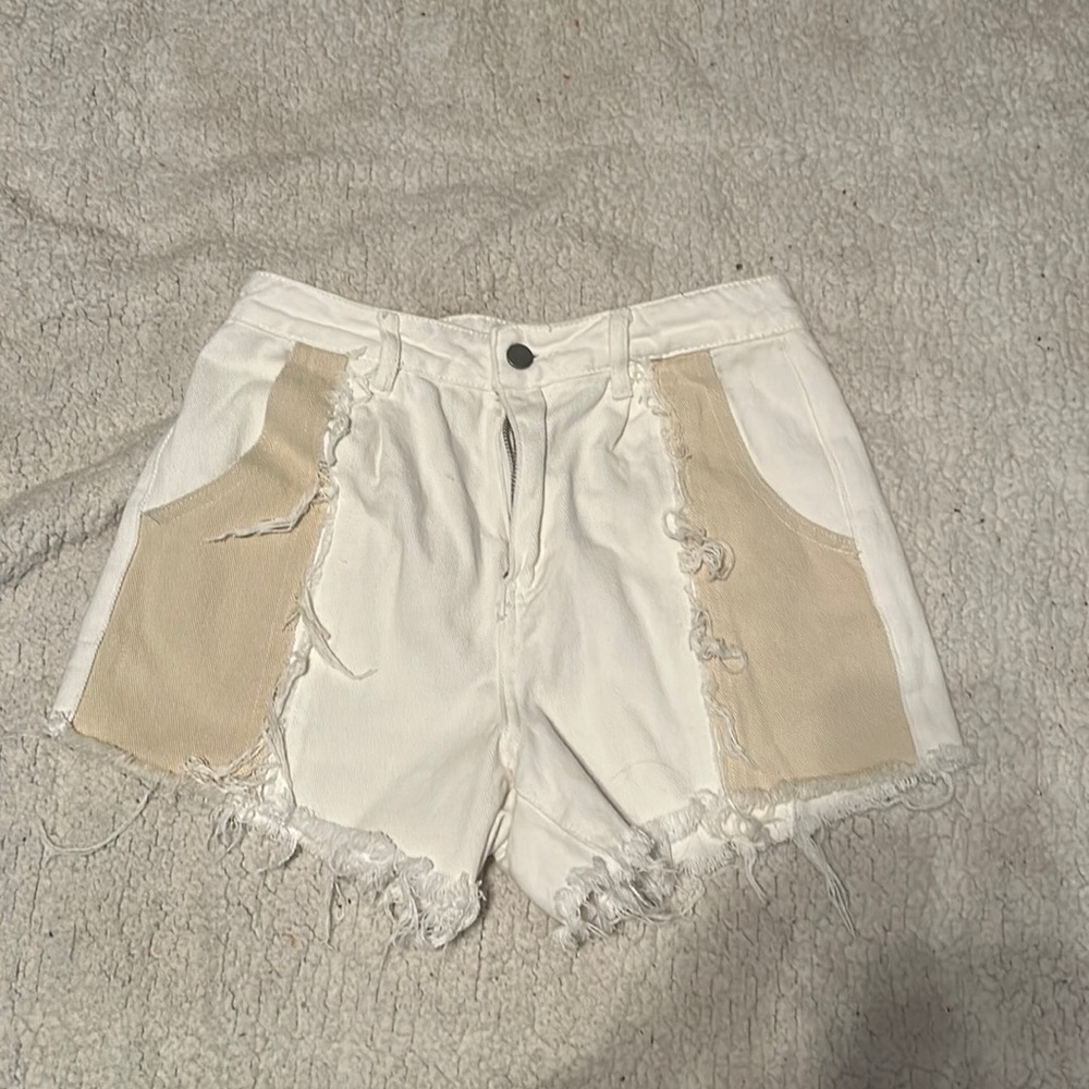 White & Tan Jean Shorts